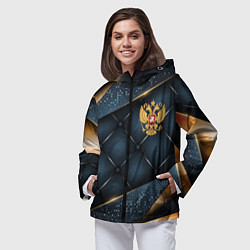 Ветровка с капюшоном женская Золотой герб России на объемном фоне, цвет: 3D-черный — фото 2