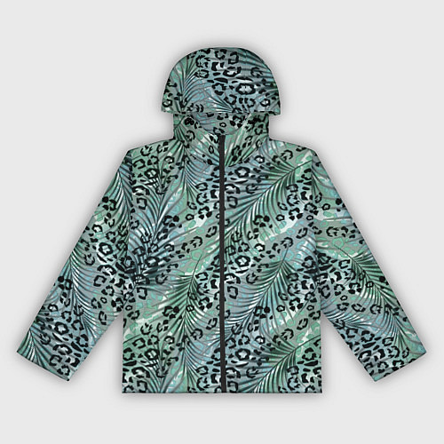Женская ветровка Листья пальмы на леопардовом серо - зеленом фоне / 3D-Черный – фото 1