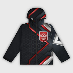 Ветровка с капюшоном женская Герб России - объемные пластины на фоне, цвет: 3D-черный