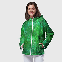 Ветровка с капюшоном женская Узорчатый зеленый стеклоблок имитация, цвет: 3D-белый — фото 2