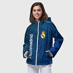 Ветровка с капюшоном женская Real madrid голубая абстракция, цвет: 3D-белый — фото 2