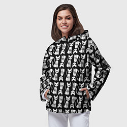 Ветровка с капюшоном женская Скелет кошки - Halloween pattern, цвет: 3D-черный — фото 2