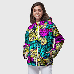 Ветровка с капюшоном женская Психоделические манулы, цвет: 3D-белый — фото 2