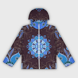 Ветровка с капюшоном женская Мандала-цветок Голубая снежинка, цвет: 3D-белый