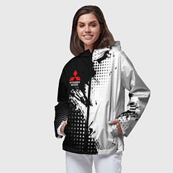 Ветровка с капюшоном женская Mitsubishi - черно-белая абстракция, цвет: 3D-черный — фото 2