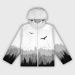 Ветровка с капюшоном женская Птицы над лесом, цвет: 3D-белый