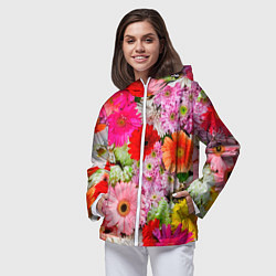 Ветровка с капюшоном женская Colorful chrysanthemums, цвет: 3D-белый — фото 2
