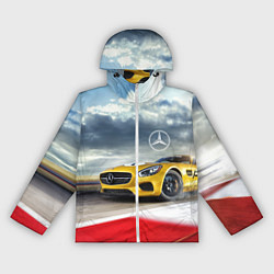 Ветровка с капюшоном женская Mercedes AMG V8 Biturbo на трассе, цвет: 3D-белый