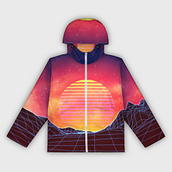 Ветровка с капюшоном женская Абстрактные 3D неоновые горы на закате, цвет: 3D-белый