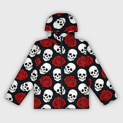 Ветровка с капюшоном женская Весёлые черепки и розы, цвет: 3D-черный