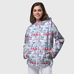 Ветровка с капюшоном женская Парижская бумага с надписями - текстура, цвет: 3D-белый — фото 2