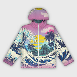 Ветровка с капюшоном женская Штормовые океанские волны и пальмы, цвет: 3D-белый
