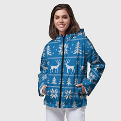 Ветровка с капюшоном женская Рождественский синий свитер с оленями, цвет: 3D-черный — фото 2