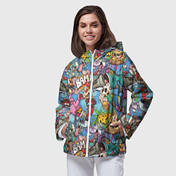 Ветровка с капюшоном женская Сумасшедший поп-арт, цвет: 3D-белый — фото 2