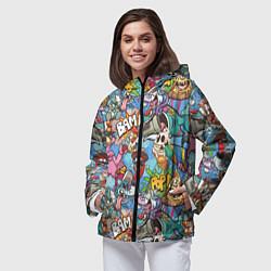Ветровка с капюшоном женская Сумасшедший поп-арт, цвет: 3D-черный — фото 2