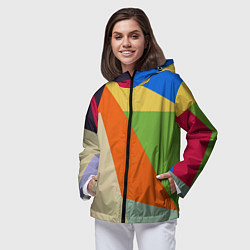 Ветровка с капюшоном женская Геометрические разноцветные фигyры, цвет: 3D-черный — фото 2