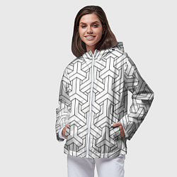 Ветровка с капюшоном женская Мозаичный чёрно-белый паттерн, цвет: 3D-белый — фото 2