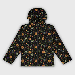 Ветровка с капюшоном женская Уютные растения на чёрном фоне, цвет: 3D-черный