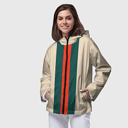 Ветровка с капюшоном женская Полосы триколор красный зеленый, цвет: 3D-черный — фото 2