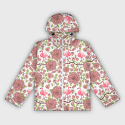 Ветровка с капюшоном женская Фламинго и лотосы, цвет: 3D-белый