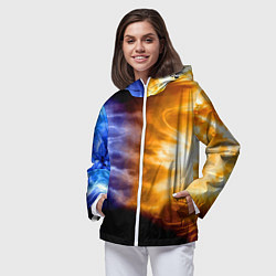 Ветровка с капюшоном женская Борьба двух стихий - лёд и пламя, цвет: 3D-белый — фото 2