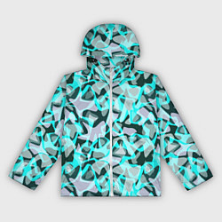 Ветровка с капюшоном женская Пятнистый абстрактный узор серый с бирюзовыми лини, цвет: 3D-белый