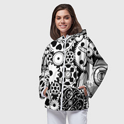 Ветровка с капюшоном женская Шестеренки в черно-белом стиле, цвет: 3D-белый — фото 2