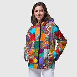 Ветровка с капюшоном женская Разноцветные лоскуты, цвет: 3D-черный — фото 2