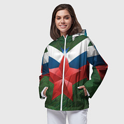 Ветровка с капюшоном женская Звезда на фоне флага, цвет: 3D-белый — фото 2