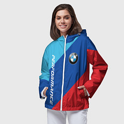 Ветровка с капюшоном женская Bmw - m colors, цвет: 3D-белый — фото 2