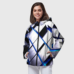 Ветровка с капюшоном женская Неоновые плиты киберпанк, цвет: 3D-черный — фото 2