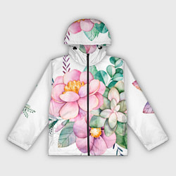Ветровка с капюшоном женская Пастельные цветы - посередине, цвет: 3D-черный