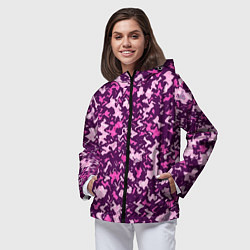 Ветровка с капюшоном женская Розовый глитч камуфляж, цвет: 3D-черный — фото 2