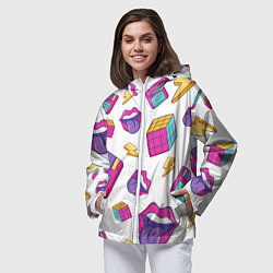 Ветровка с капюшоном женская Паттерн в стиле 90-х, цвет: 3D-белый — фото 2