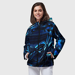 Ветровка с капюшоном женская Фрактальный узор волны, цвет: 3D-черный — фото 2