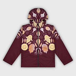 Ветровка с капюшоном женская Узор из осенних листьев и шиповника, цвет: 3D-черный