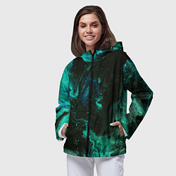 Ветровка с капюшоном женская Черно-зеленые разводы краски, цвет: 3D-черный — фото 2