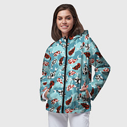 Ветровка с капюшоном женская Карпы кои - паттерн, цвет: 3D-черный — фото 2
