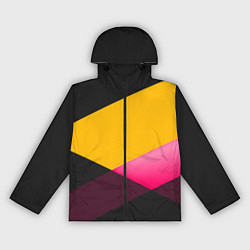 Ветровка с капюшоном женская Желто-розовый дизайн на черном фоне, цвет: 3D-черный