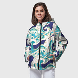 Ветровка с капюшоном женская Волны - паттерн - мода, цвет: 3D-черный — фото 2