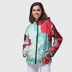 Ветровка с капюшоном женская Пиксельный цветочный паттерн, цвет: 3D-черный — фото 2