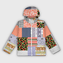 Ветровка с капюшоном женская Пэчворк из разноцветных лоскутов в оранжевых и сер, цвет: 3D-белый