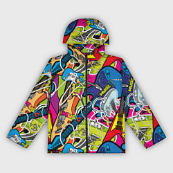 Ветровка с капюшоном женская Guitars - pop art pattern, цвет: 3D-черный