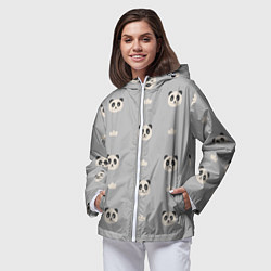 Ветровка с капюшоном женская Пандочки и облачка - паттерн серый, цвет: 3D-белый — фото 2