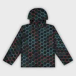 Ветровка с капюшоном женская Соты, красный и голубой неон, цвет: 3D-черный