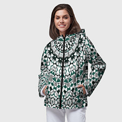 Ветровка с капюшоном женская Узор мандала в серых и зеленых тонах, цвет: 3D-черный — фото 2