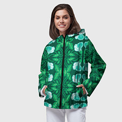 Ветровка с капюшоном женская Зелёный цветочный паттерн, цвет: 3D-черный — фото 2