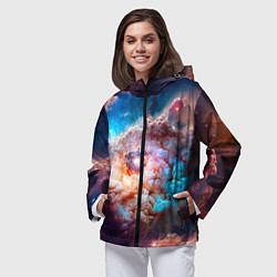 Ветровка с капюшоном женская Небула в космосе в голубо-розовых тонах - нейронна, цвет: 3D-черный — фото 2