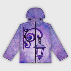 Ветровка с капюшоном женская Уличный фиолетовый фонарь, цвет: 3D-черный