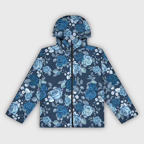 Женская ветровка Голубые розы паттерн / 3D-Черный – фото 1